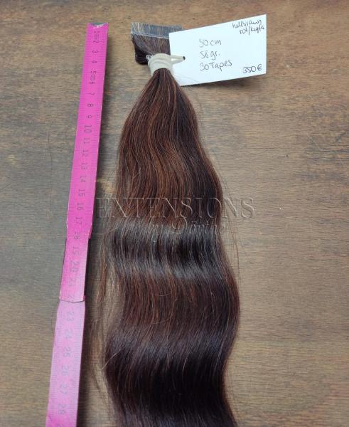 50 cm Tape Extensions 30 Tapes, hellbraun / rot / kupfer